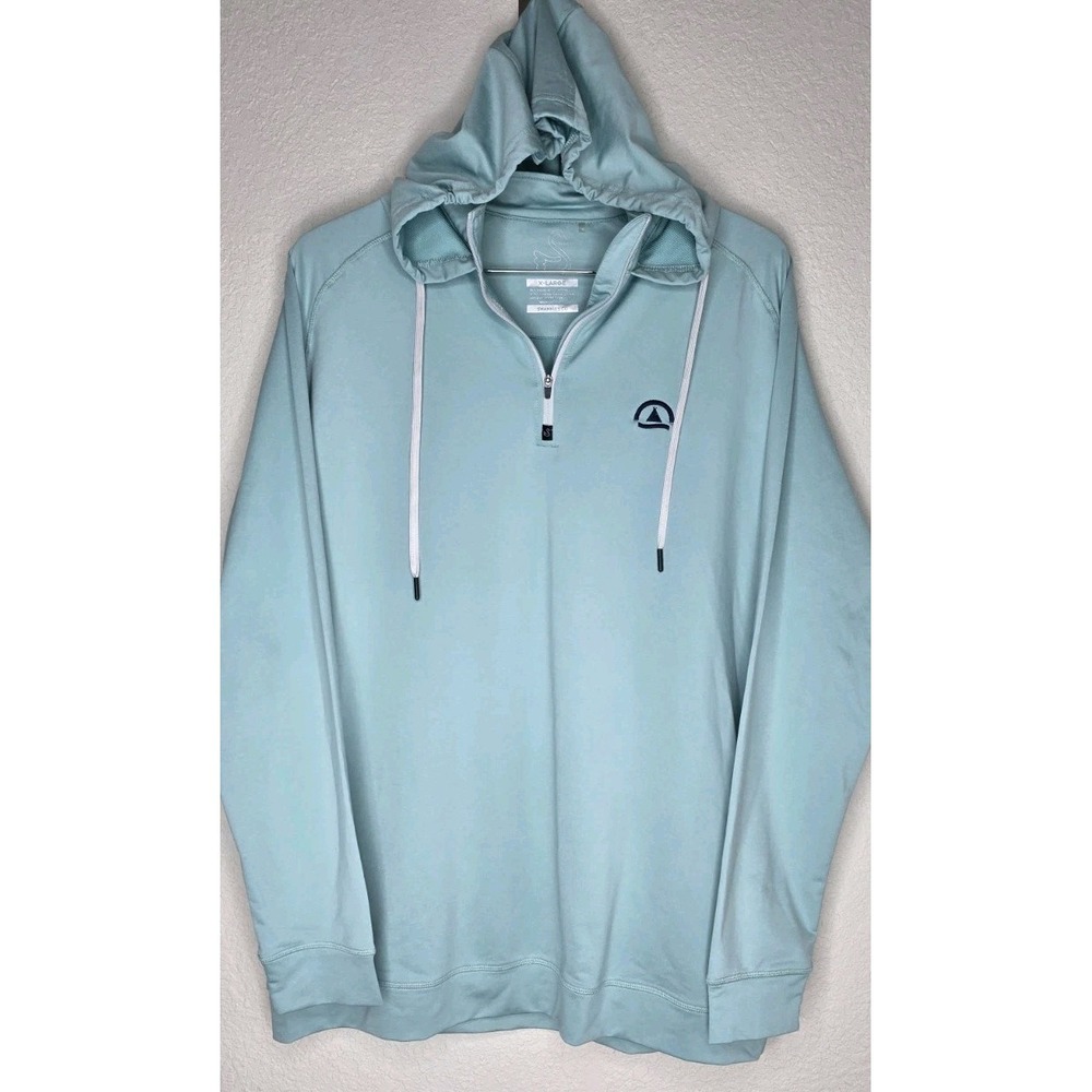 New Swannies Golf Vandyke 1/4 Zip Hooded Sweatshirt Men XL Teal Pullover L/S Top